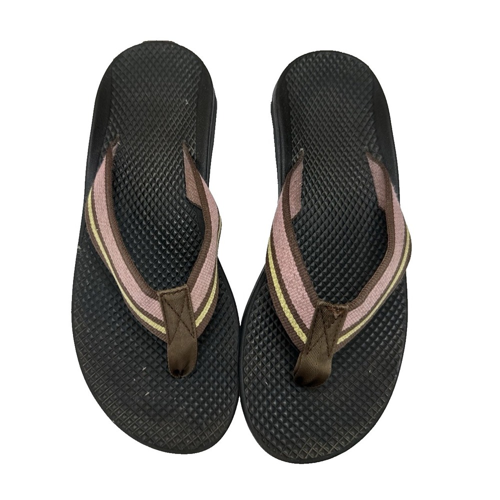 Chaco Women's Classic Slip On Flip-flop Size 7 Brown Yellow Pink Stripe Vibrant
